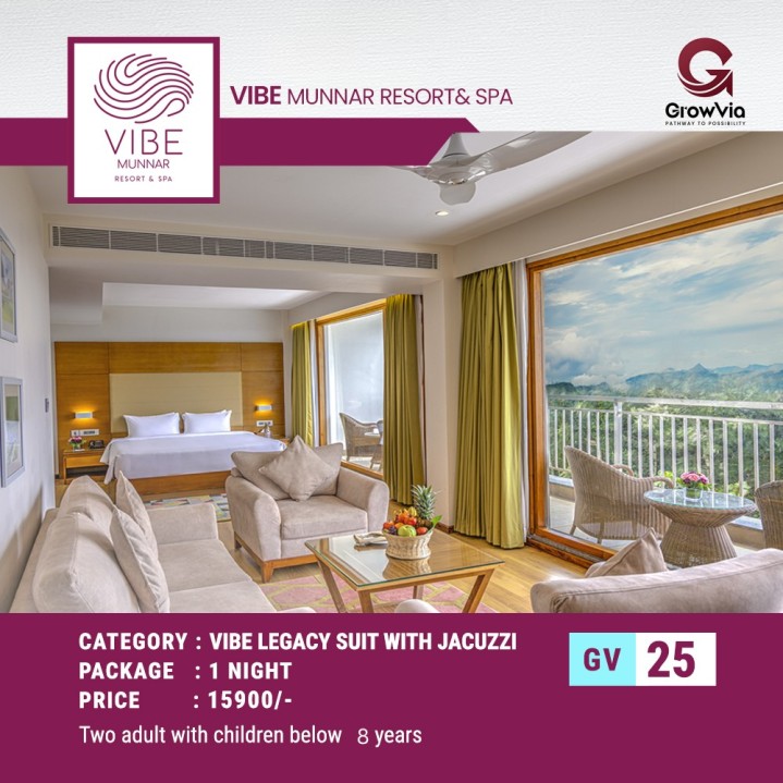 VIBE MUNNAR RESORT &SPA 1 NIGHT  (VIBE LEGACY SUIT  WITH JACUZZI)